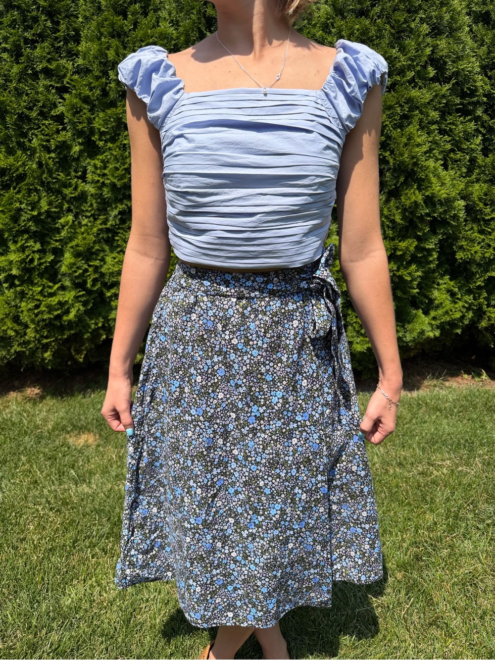 Wilfred Light Blue Floral A-Line Wrap Skirt